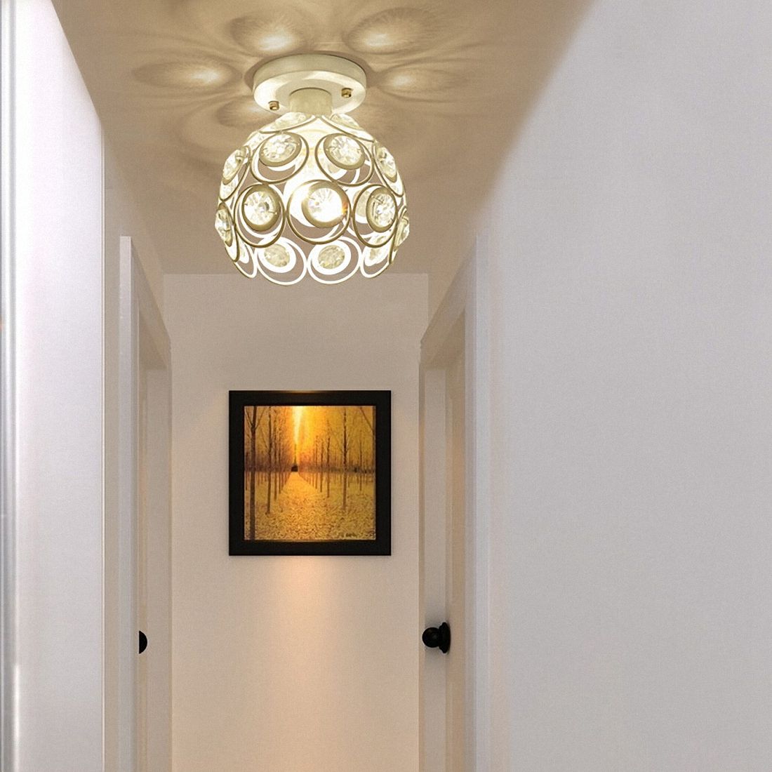 E27 Creative Crystal Minimalist Ceiling Light Simple Ceiling Lamp Bedroom Alley Simple European White Iron Lamp Crystal Lamp