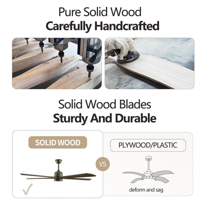 60 "modern wooden ceiling fan with lighting and remote control, 6-speed noiseless reversible DC motor ceiling fan